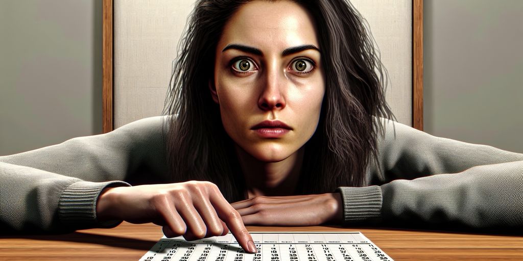 woman looking worried checking calendar menstrual cycle