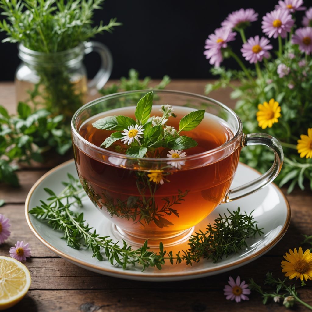 Herbal tea and flowers for period pain relief.