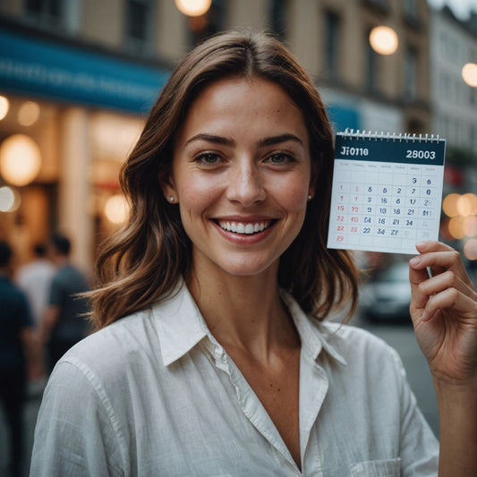 Woman holding calendar with marked period dates.