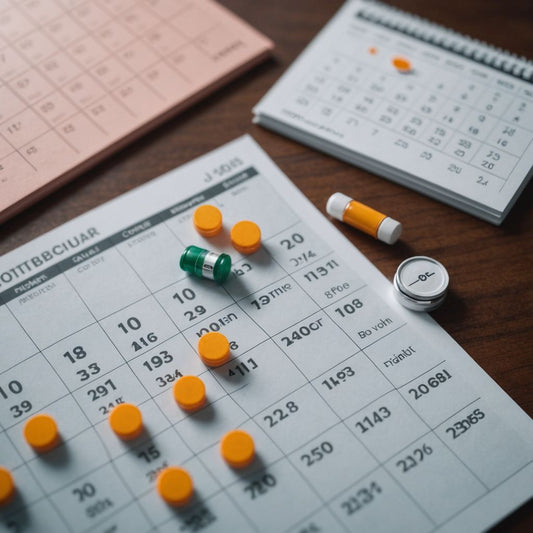 Birth control pills and calendar for period tracking.