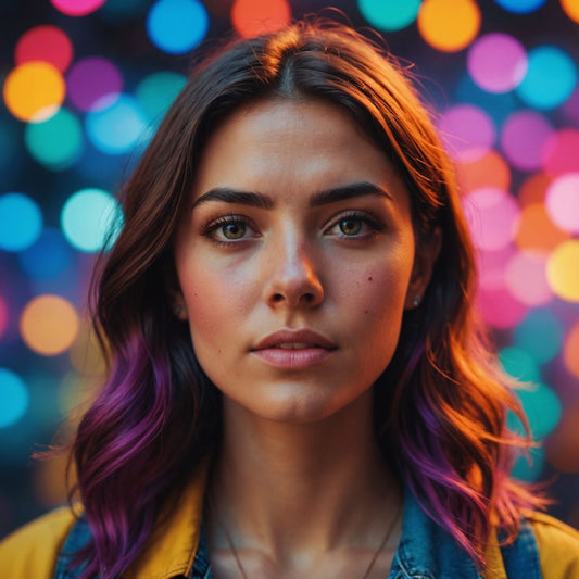 Person showing different emotions in colorful background.