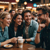 Group of people laughing and sharing embarrassing stories together.