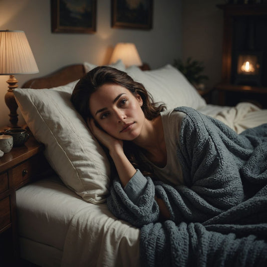 Woman lying on bed in dimly lit room