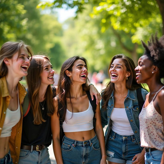 Teenagers laughing in a sunny park