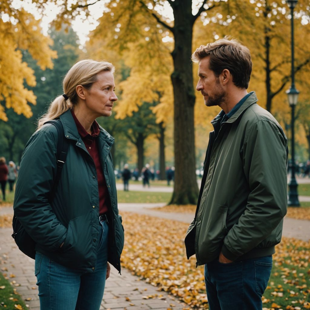 Two people discussing incontinence openly in a park setting.