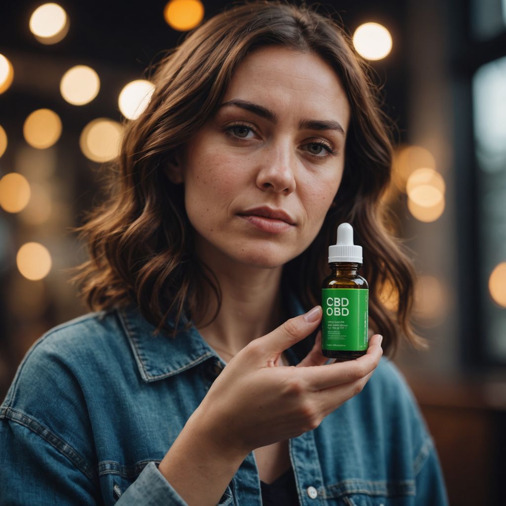 Woman holding CBD oil for menstrual pain relief