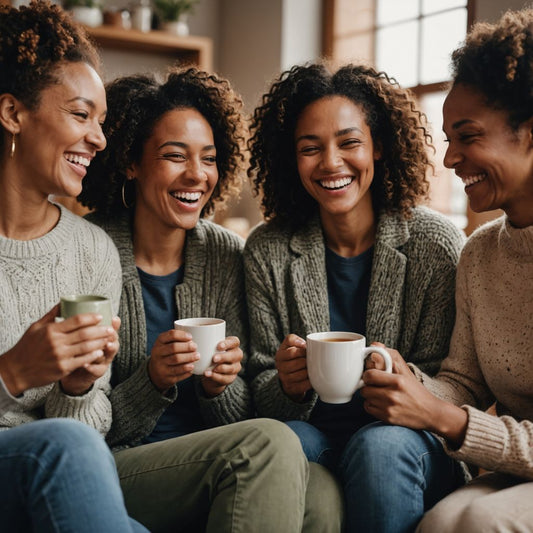 Women smiling with hot water bottles and herbal tea