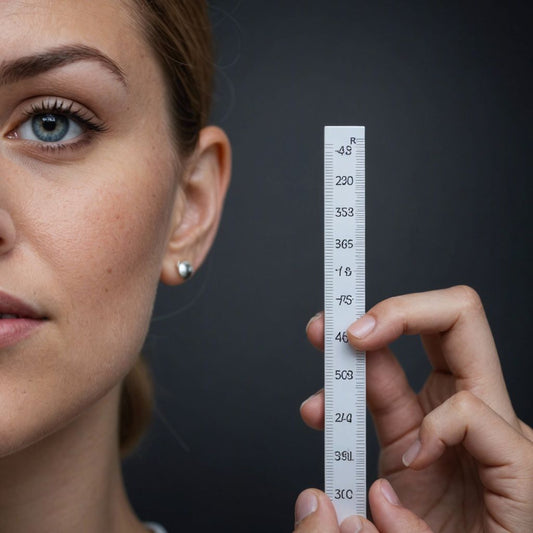 A woman using a ruler to measure cervix height, with labels for low, medium, and high positions.