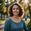 Woman confidently embracing her natural body shape outdoors.