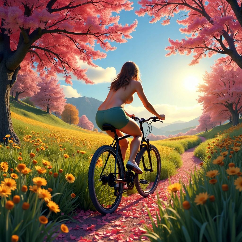 Woman cycling through seasonal landscapes, representing cycle syncing.