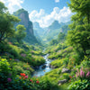 Lush green landscape with diverse flora and fauna.