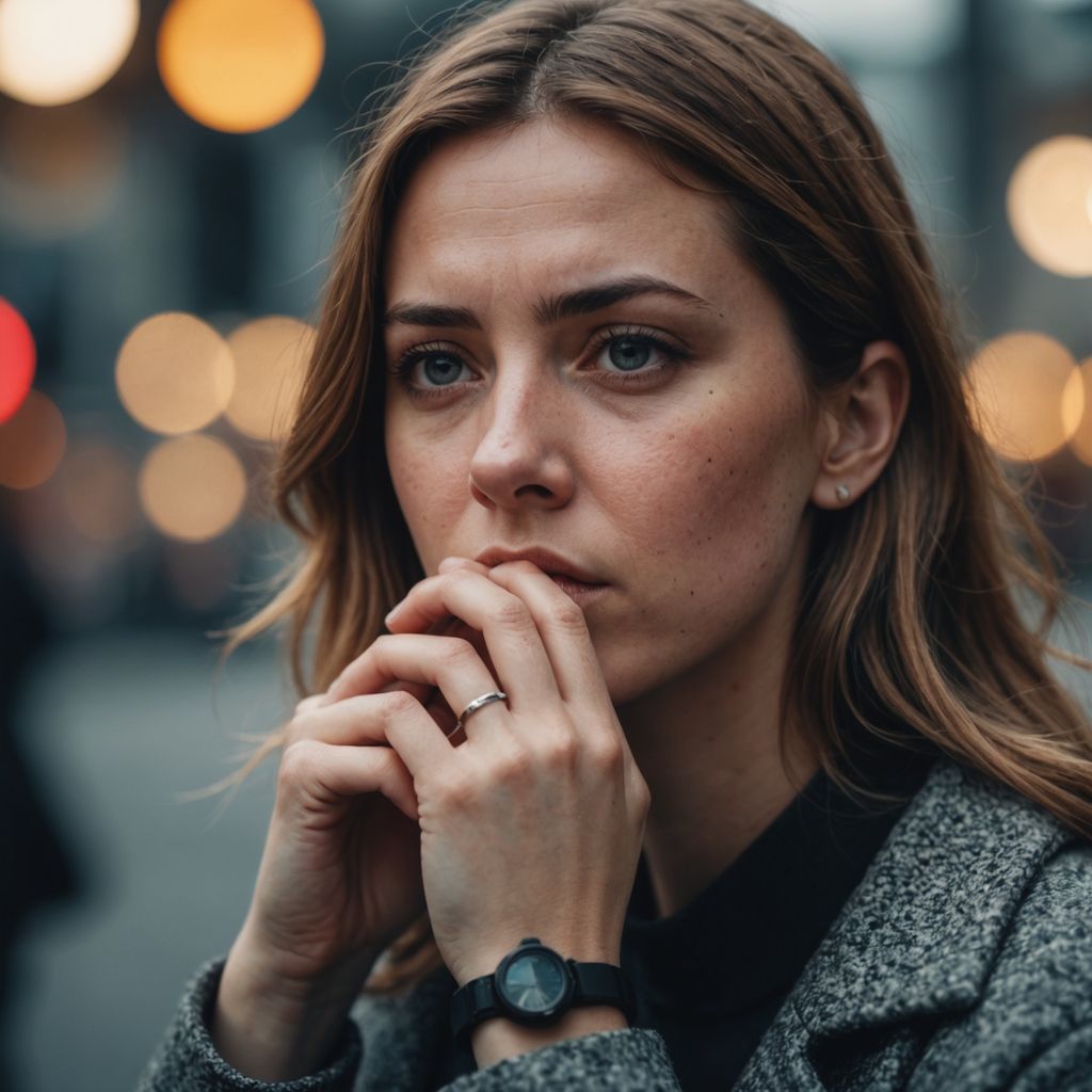 Concerned woman holding nose near inner thigh area.