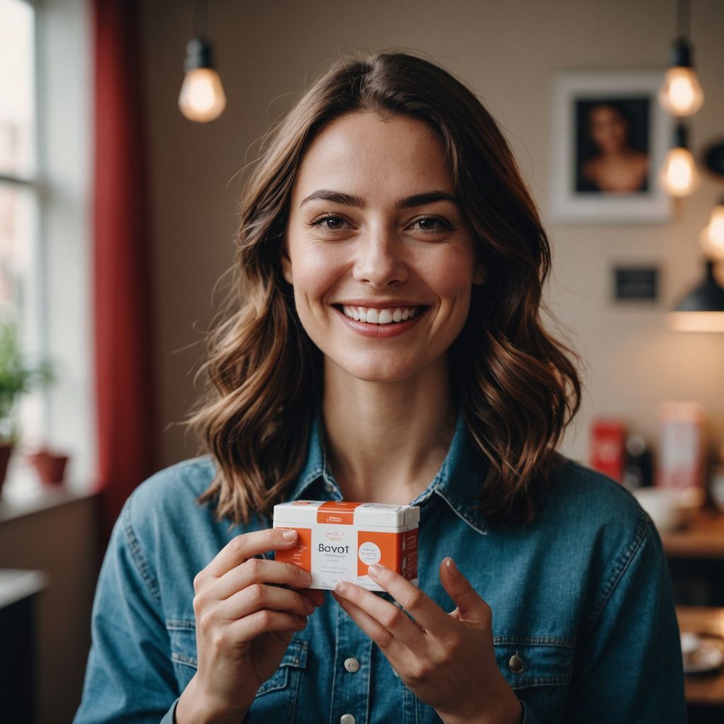 Woman confidently holding period care products.