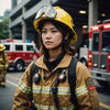 Sarinya Srisakul in firefighter gear, helmet on head.