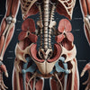 Anatomical illustration of the pelvic floor showing muscles, organs, and labels for educational purposes.