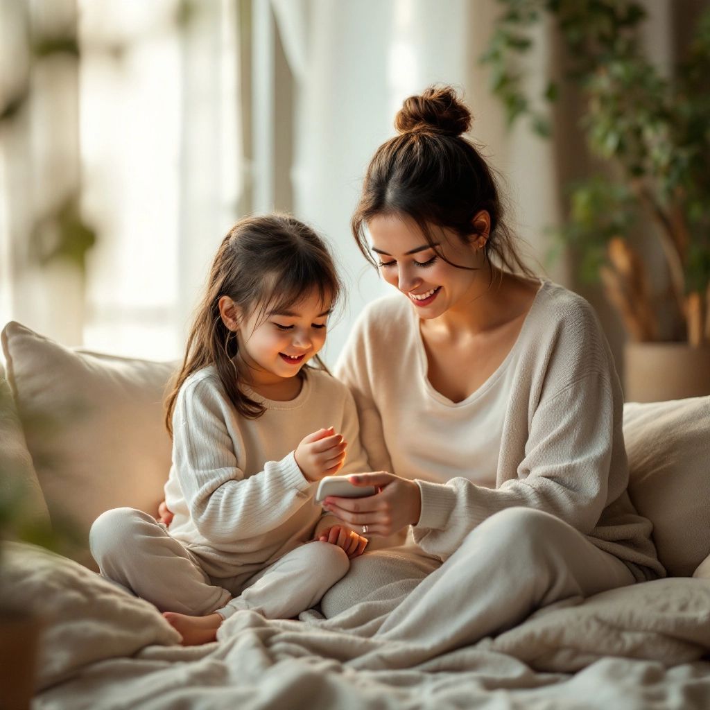 Mother and daughter in a calming family setting.