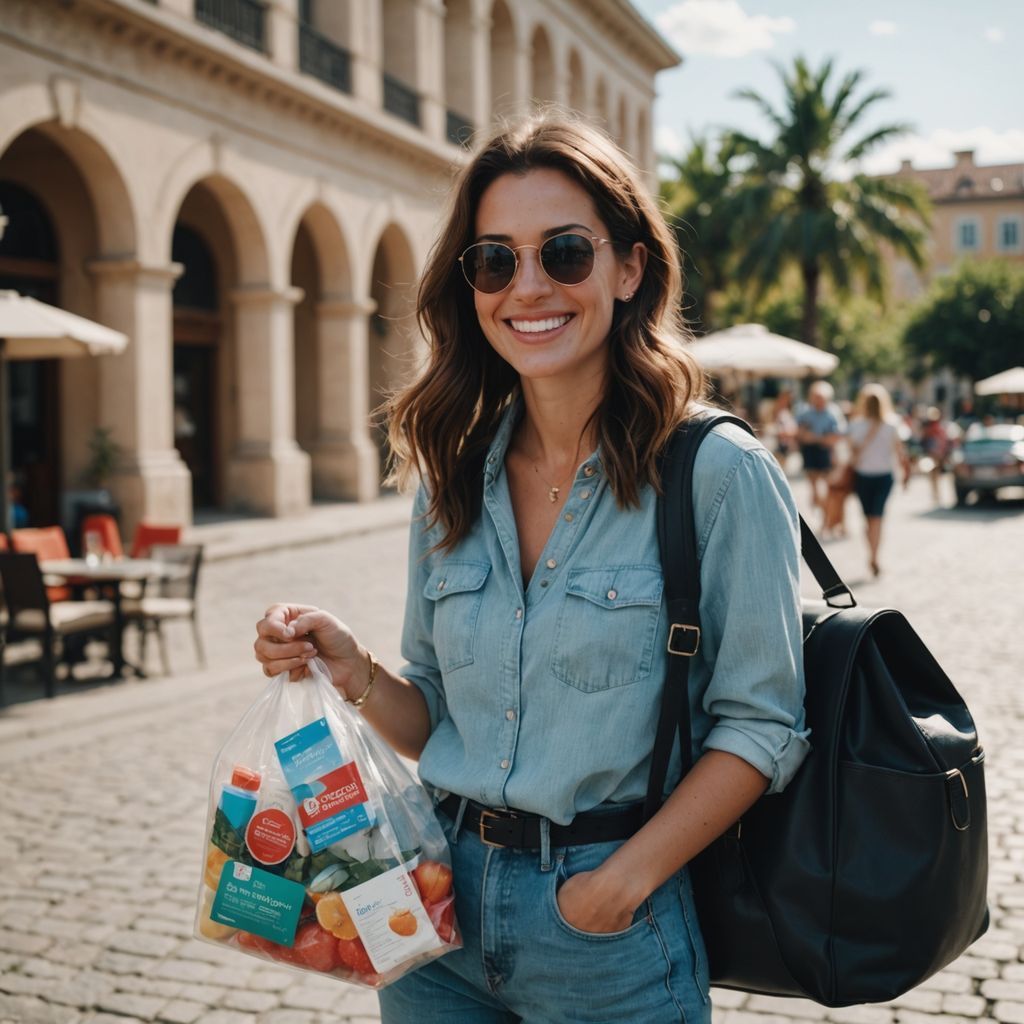 Woman on vacation with period essentials in bag