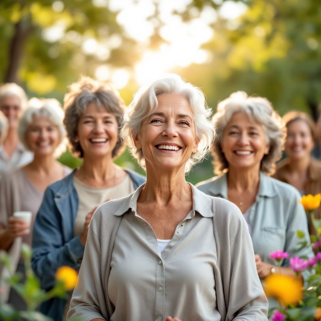 Diverse women enjoying life during menopause in nature.