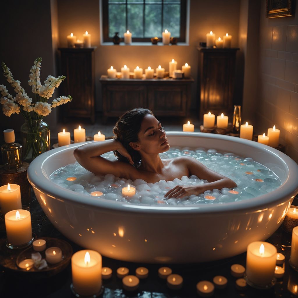 Woman relaxing in a luxurious bubble bath