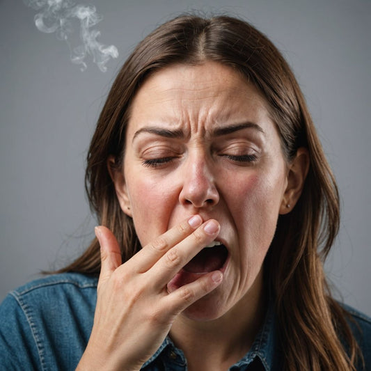 Woman sneezing with surprised expression