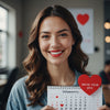 Woman smiling holding calendar with red heart marker