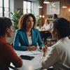 Group of women talking about health in a bright room