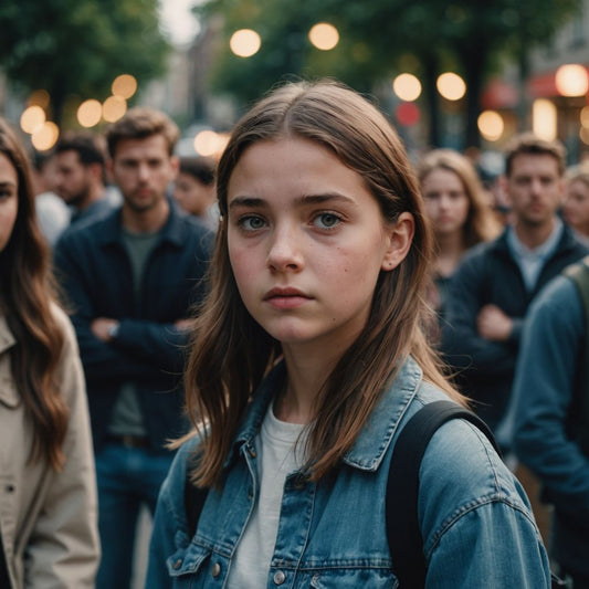 Worried girl with friends in background