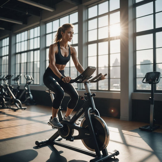 Fit woman cycling in a modern gym