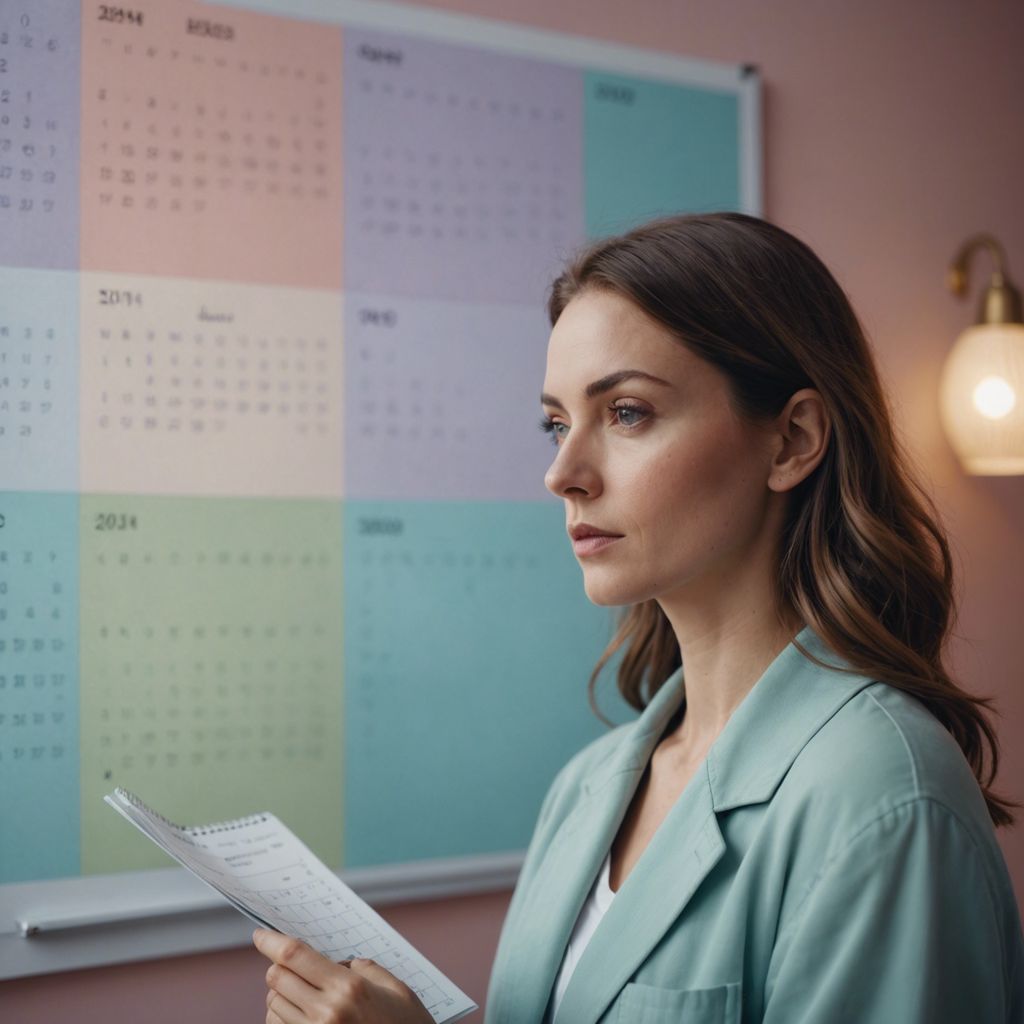 Woman holding a calendar with marked dates, symbolizing menstrual cycle tracking and awareness.