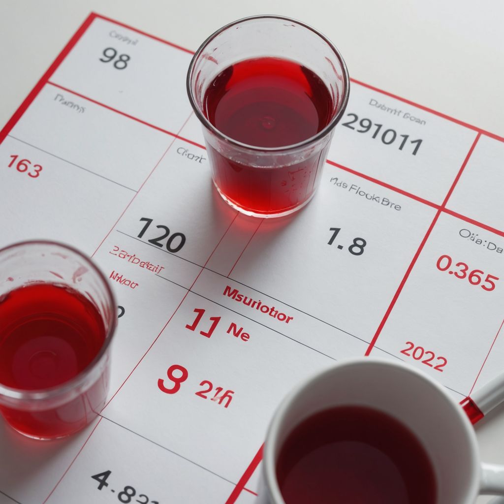 Calendar with red marks and measuring cup.