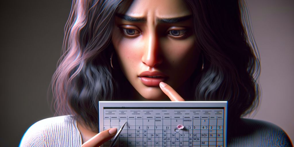 woman looking worried checking calendar menstrual cycle