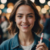 Young woman confidently holding a tampon, smiling.