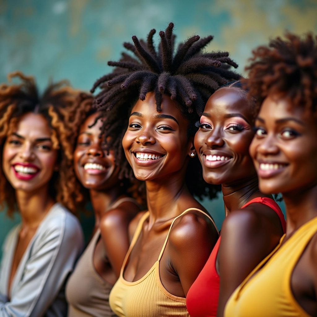 Diverse confident individuals smiling in a warm setting.