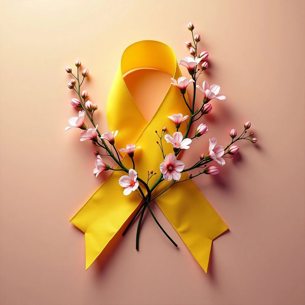 Yellow ribbon with flowers for Endometriosis Awareness Month.