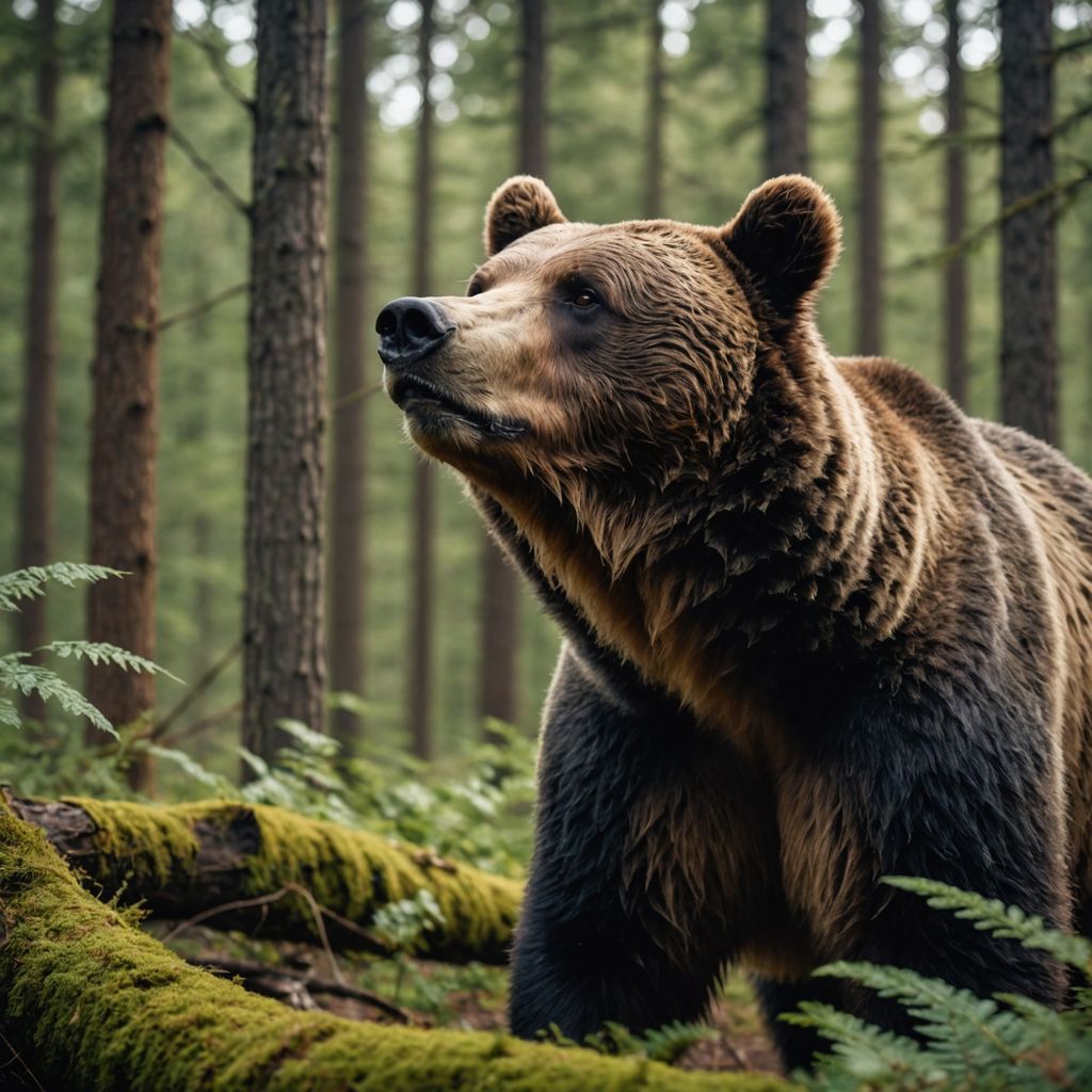 Bear in forest sniffing for scents, including period blood