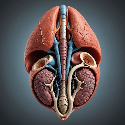 Female reproductive system with highlighted ovaries and uterus