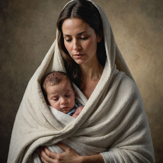 Mother holding newborn wrapped in blanket