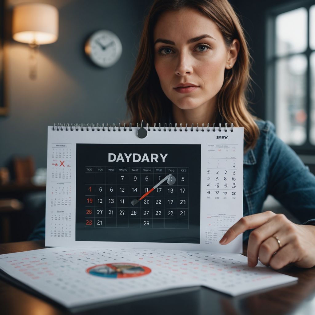 Woman holding calendar and clock, symbolizing menstrual leave