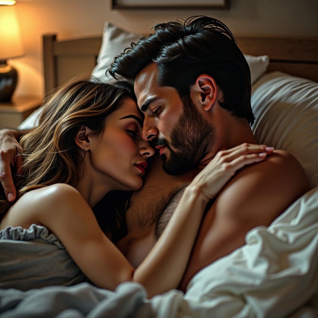 Couple embracing in a cozy bedroom