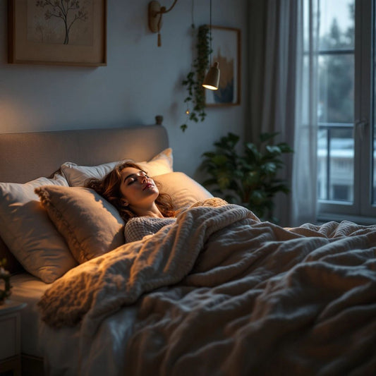 Cozy bedroom scene with a person relaxing on bed.