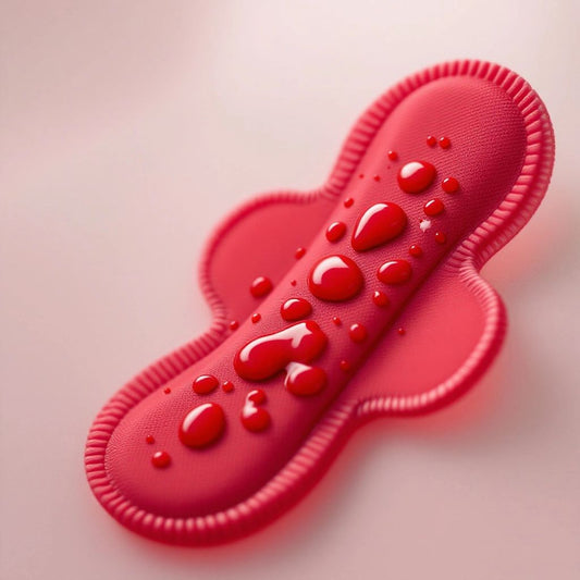 Close-up of a red menstrual pad with blood droplets.