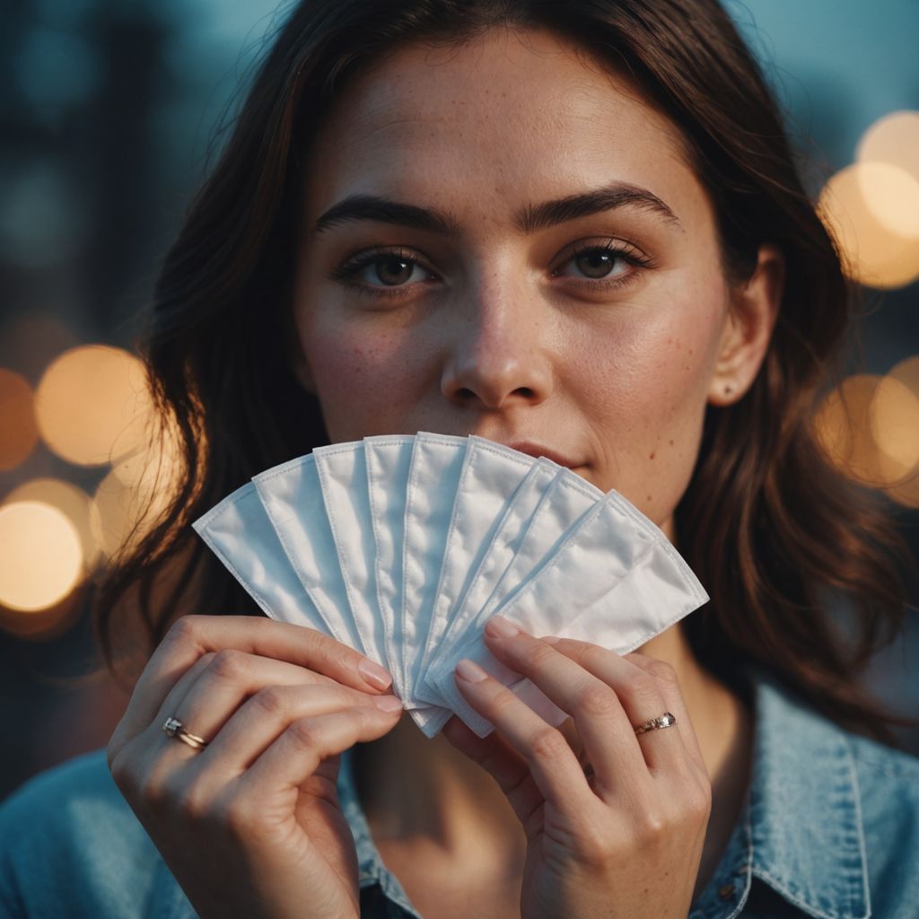 Woman confidently holding a menstrual pad illustration.