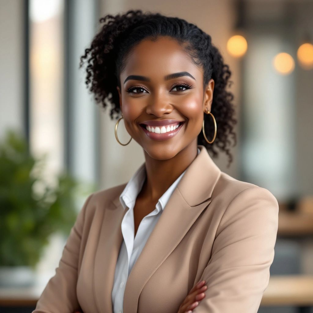 Portrait of Zahrina Robertson, confident woman in professional attire.