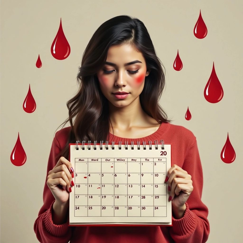 Woman holding calendar with red droplets