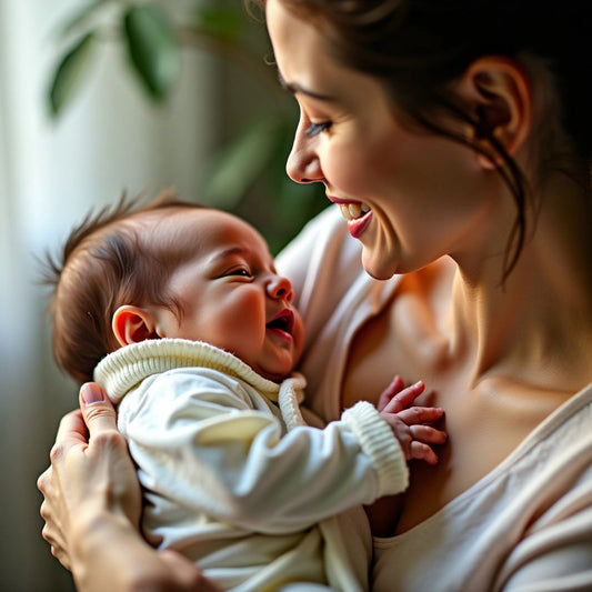 New mother cradling newborn baby