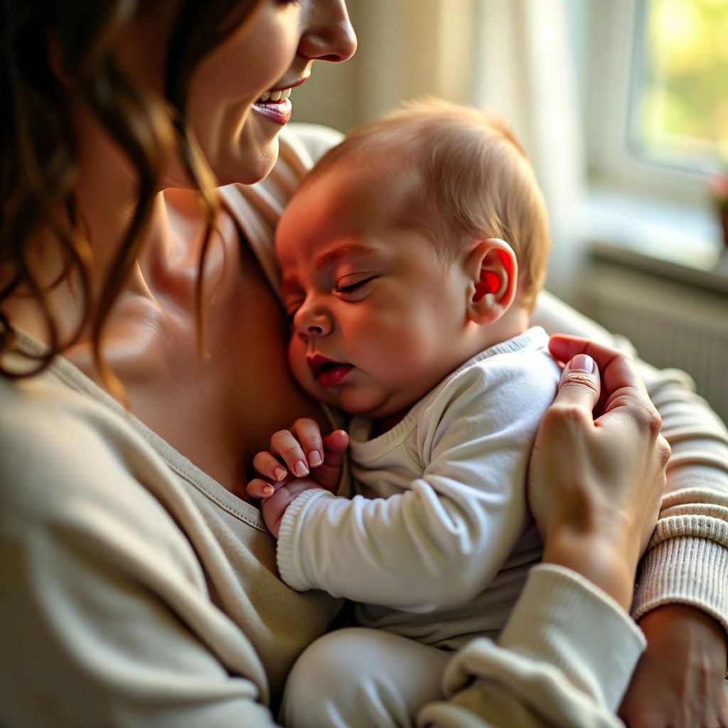 New mother cradling her newborn baby.