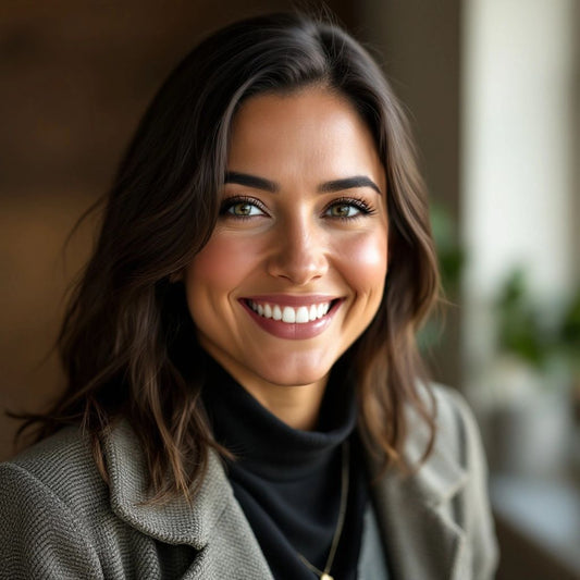 Portrait of inspiring woman Charlotte Rose Mellis smiling.