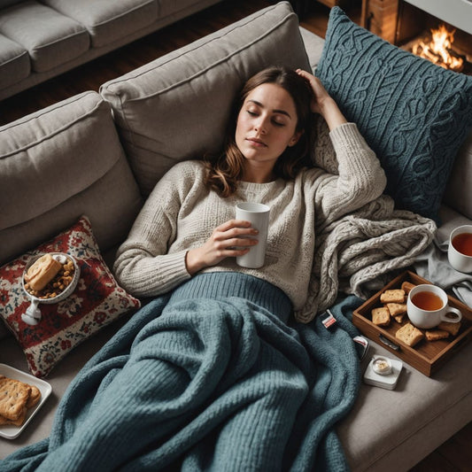 Woman relaxing with a hot water bottle.