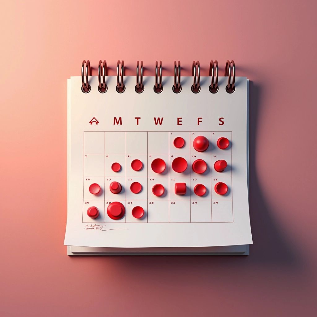 Hyper-realistic calendar with irregular red dots.