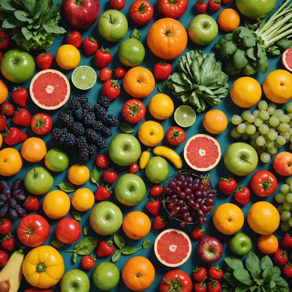 Colorful summer spread with fresh fruits and vegetables